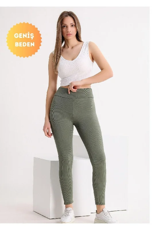 Curve Plus Size Ribbed High Waist Contouring Khaki Leggings Elegant Satin Finish Leggings Curve Plus Size Ribbed High Waist Contouring Khaki Leggings Elegant Satin Finish Leggings