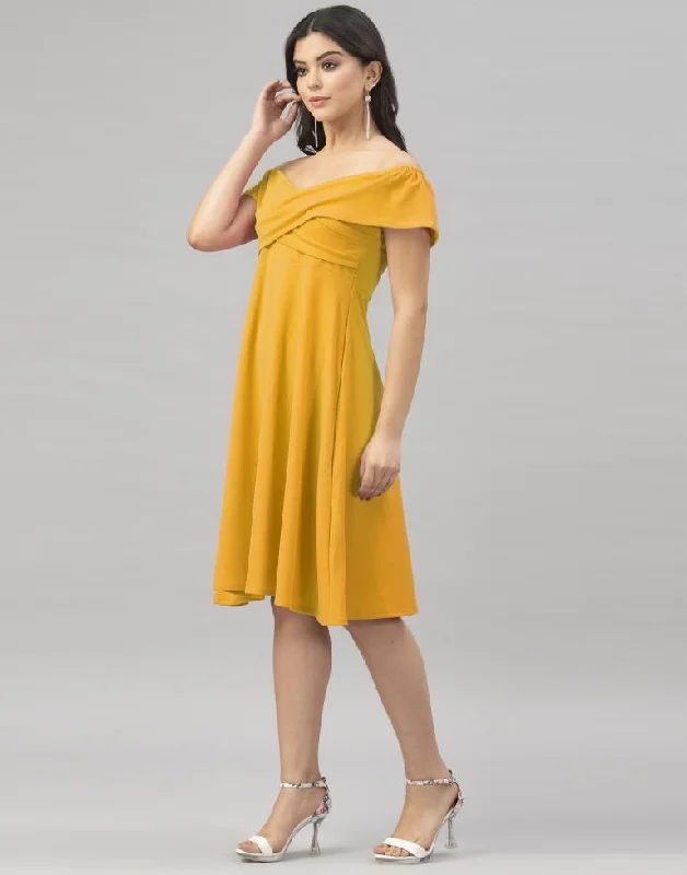 Rust Mustard Yellow Coloured Knitted Lycra Dress Tunics Versatile all-occasion