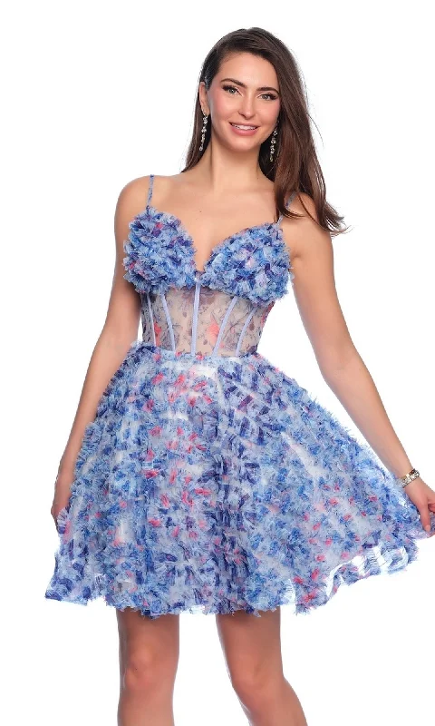 Dave and Johnny Short Blue Floral Hoco Dress 11768 Tunics Running lightweight