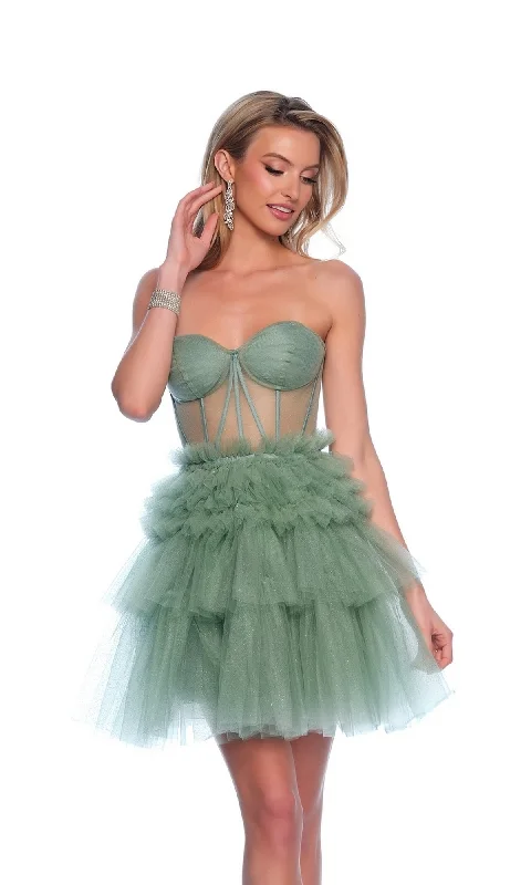 Dave & Johnny Short Green Ruffle Hoco Dress 11826 Tunics Mesh breathable