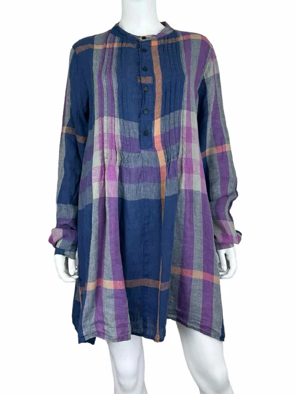 CP Shades x FREE PEOPLE Navy Plaid Dress Size S Tunics Cozy comfortable