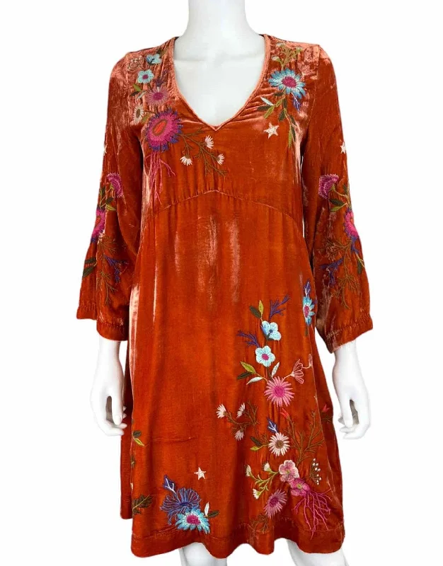 Johnny Was Persimmon Ulla V-Neck Effortless Dress Size XS Tunics Bridal satin