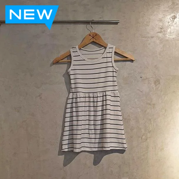 Stripes White Kid's Dress Tunics Practical easy-care