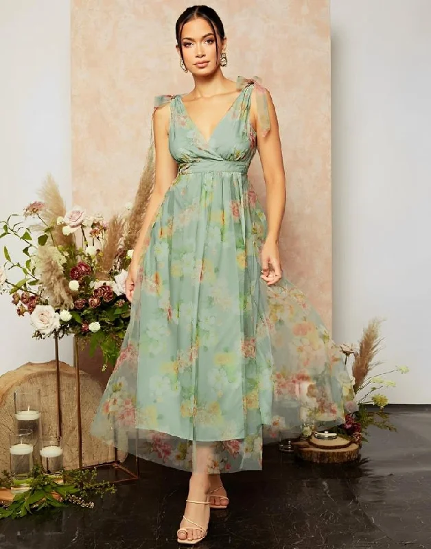 Green Floral Printed Flared Dress Tunics Hiking breathable