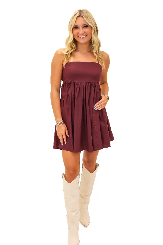 Perfect Vision Poplin Tie Back Dress, Maroon Cowl Neckline Elegant