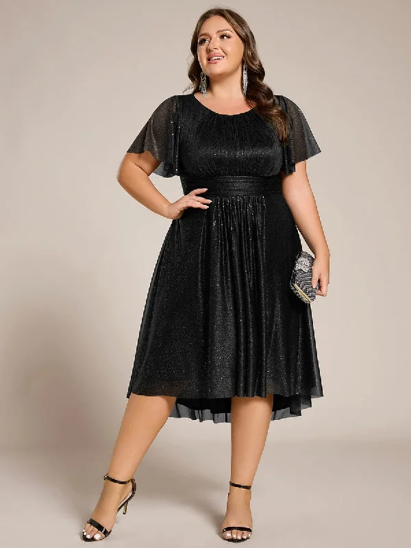 Plus Size Sequin Round Neck Asymmetrical Midi Wedding Guest Dress Halter Neckline Beach