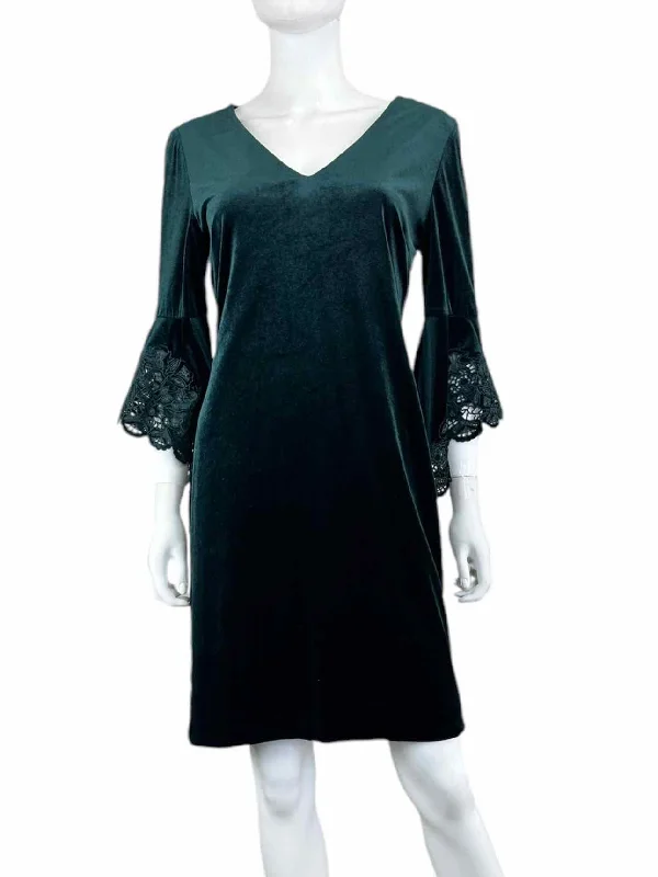 TAHARI Green Velvet Midi Cocktail Dress Size 4 Tunics Gym athletic
