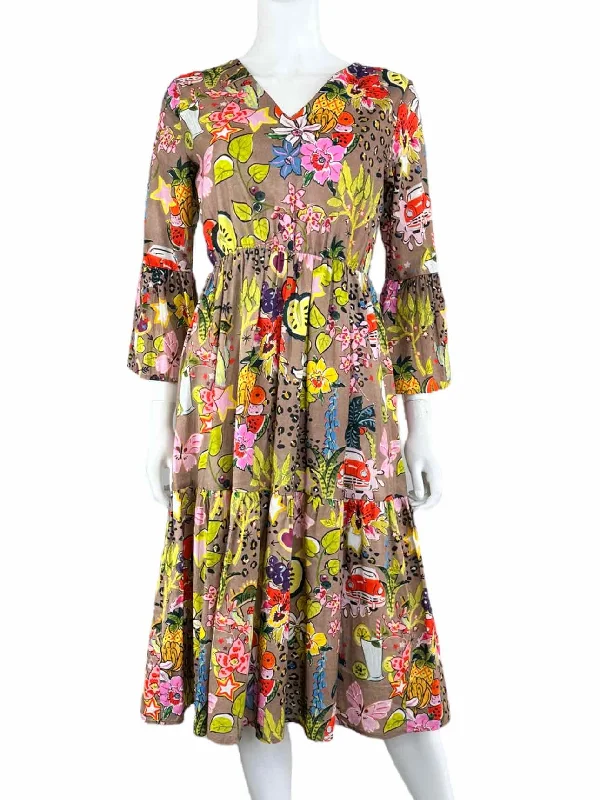 VILAGALLO Brown Floral Dress Size 10 Tunics Fleece cozy