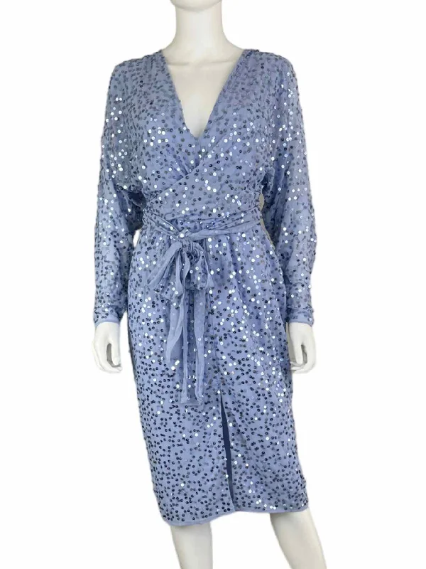 asos Blue Sequined Cocktail Dress Size 6 Turtleneck Warm Winter