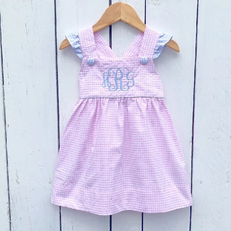 Pink Seersucker Dress Boat Neckline Classic