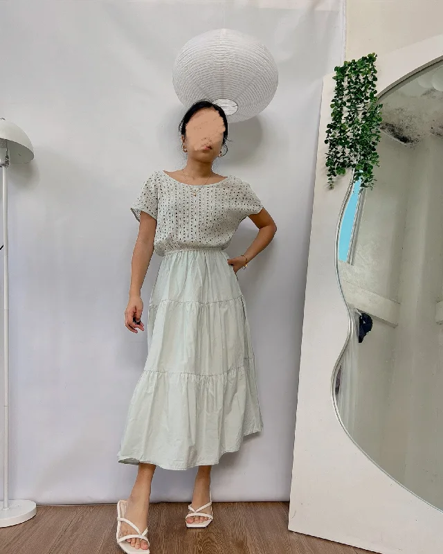 eyelet tiered linen pastel green dress Tunics Seasonal trendy