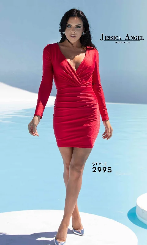 Long Sleeve Short Ruched Homecoming Dress 299S Turtleneck Neckline Stylish