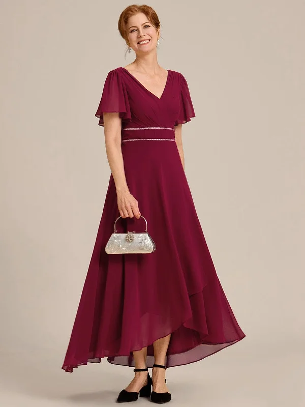 Yolanda | Double V-Neck Waist Trimmed Chiffon Mother of the Bride Dress Tunics Velvet soft