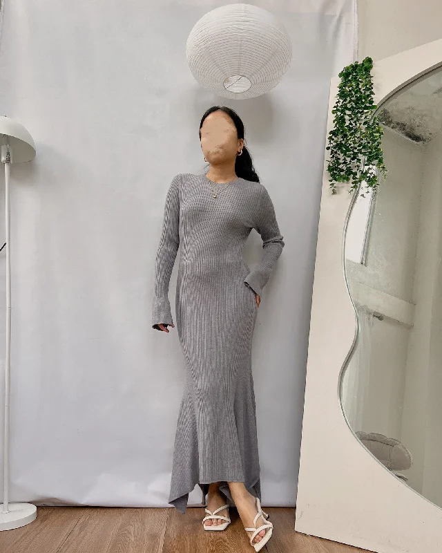 gray ribbed knit body hugging dress Tunics Stylish elegant