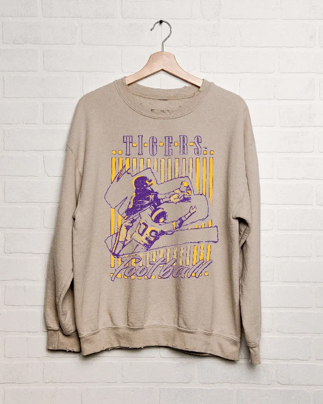 LSU Tigers Beach Shade Sand Thrifted Sweatshirt Hoodie with Rolled Sleeves Casual Relaxed