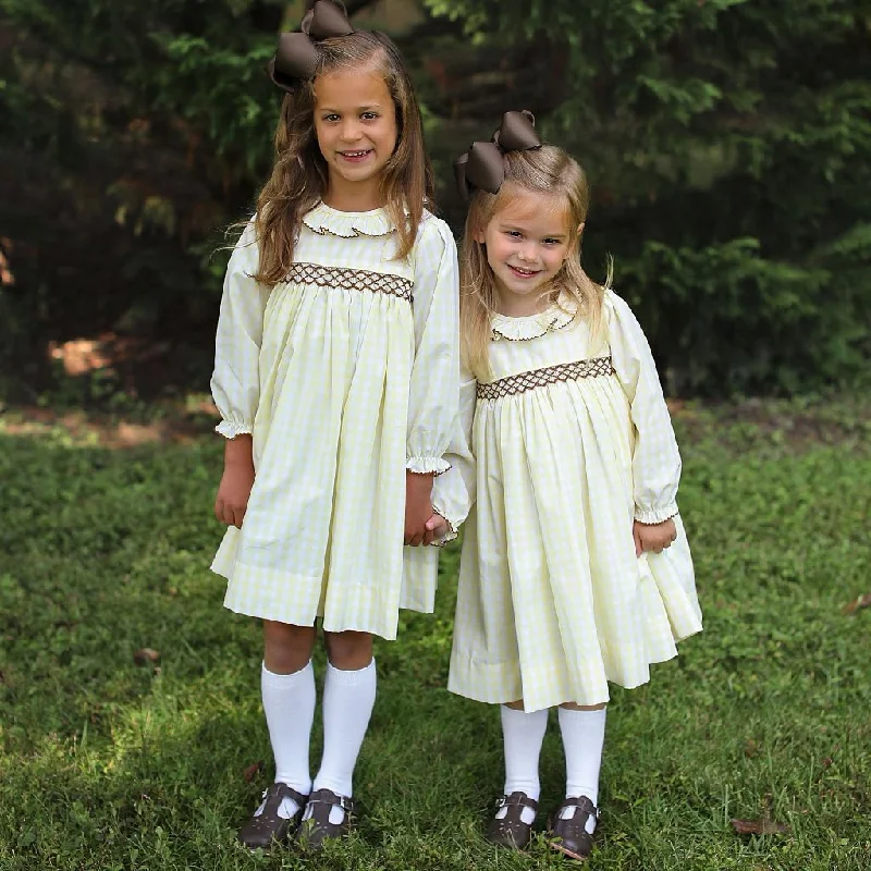 Golden Gingham Smocked Dress Tunics Versatile all-occasion