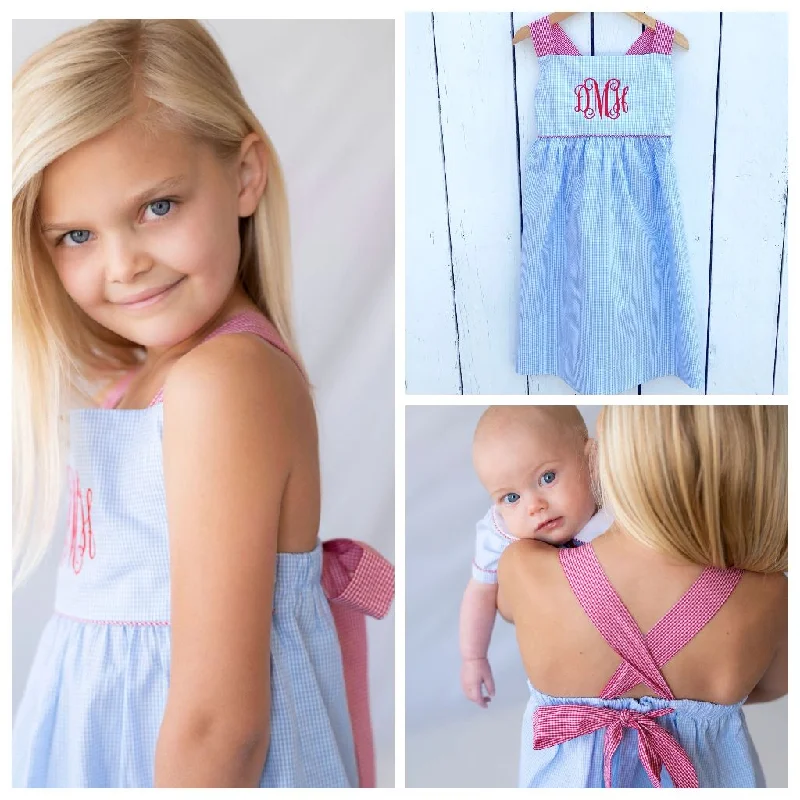 Blue Gingham Tie-Back Dress Tunics Bestseller popular