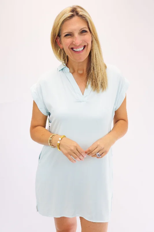 Cap Sleeve V-Neck Dress, Sea Foam Tunics Versatile functional