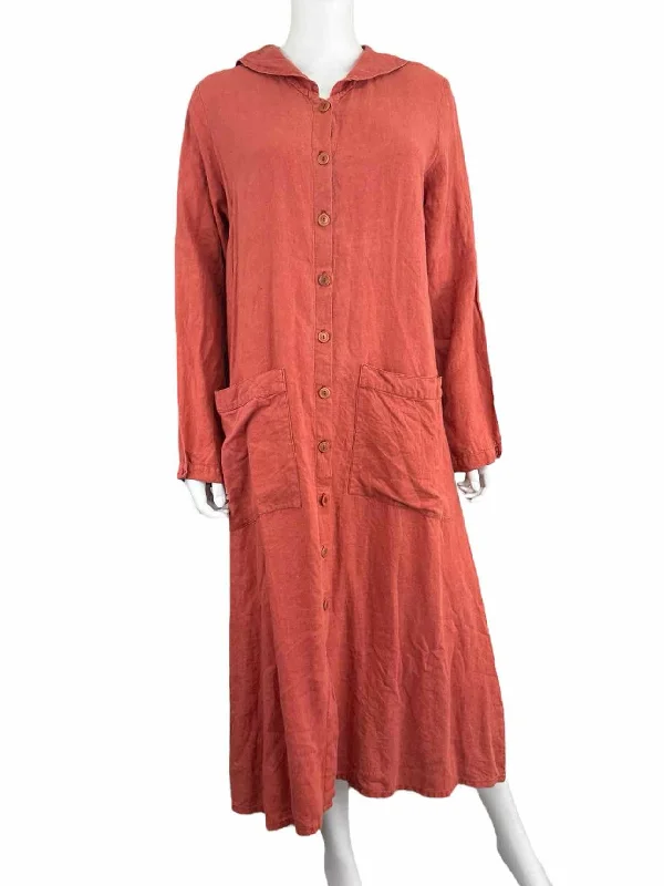 FLAX Red 100% Linen Dress Size S Tunics Exclusive limited