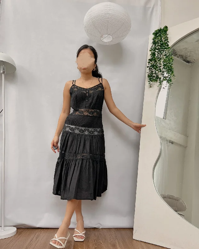 linen adjustable straps tiered dress Tunics Luxurious premium