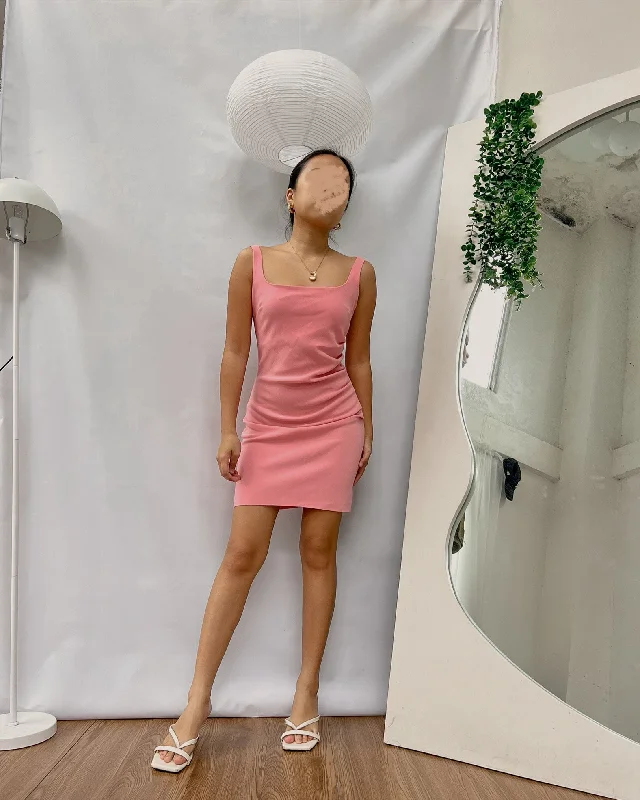 pink very flattering square neck dress with low back detail Tunics Trousers formal