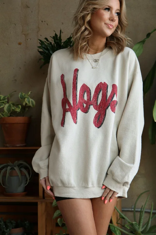 Hogs Barbie Sand Thrifted Sweatshirt Hoodie with Ribbed Cuffs Snug Fit Comfort
