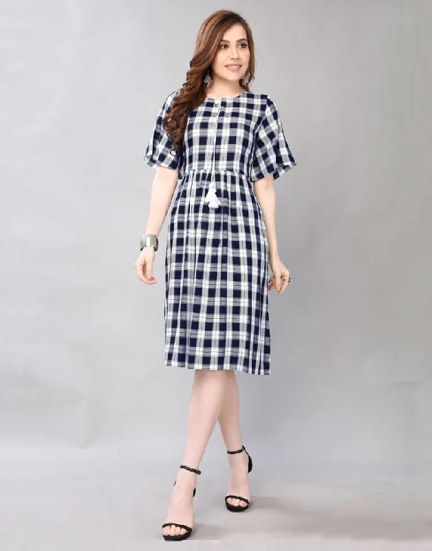 Blue Checkred Dress Tunics Ceremony elegant