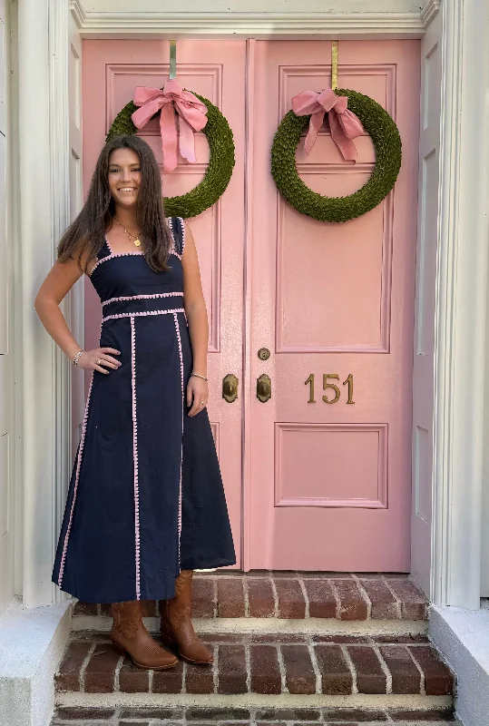 Sabrina Dress Navy with Pink Whipstitch Tunics Formal black