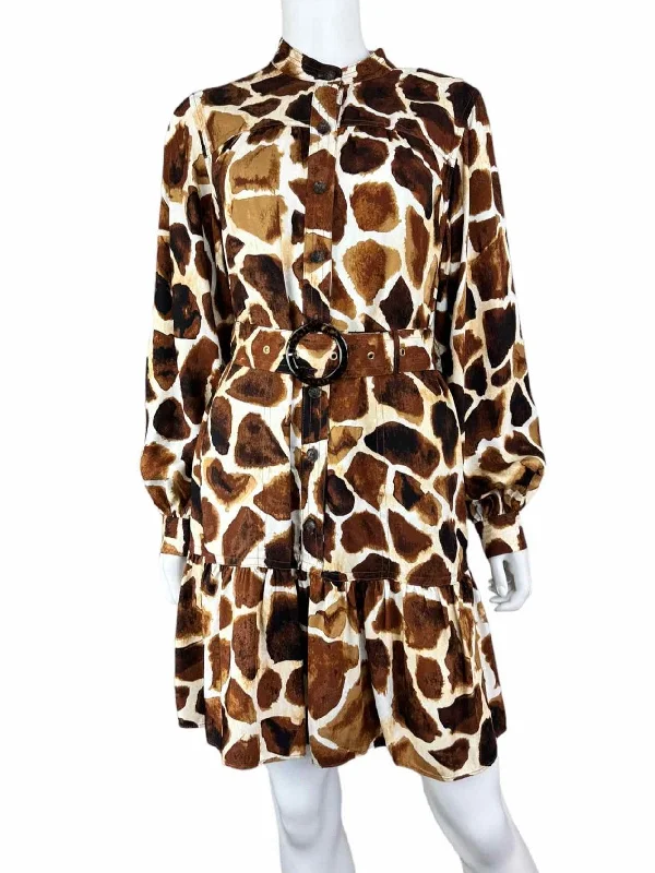 BANANA REPUBLIC Brown Giraffe Print Dress Size S Tunics Wedding white