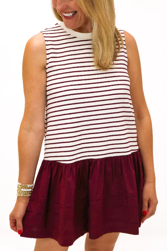 Boys Are Back Striped Knit Dress, Maroon Tunics stripes playful
