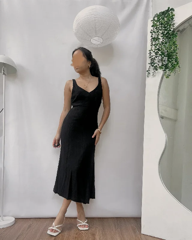 black linen v neck dress Tunics Silk luxurious