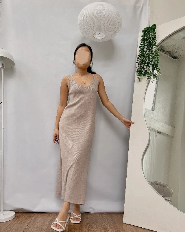 nude colored ribbed knit dress Tunics Ceremony elegant