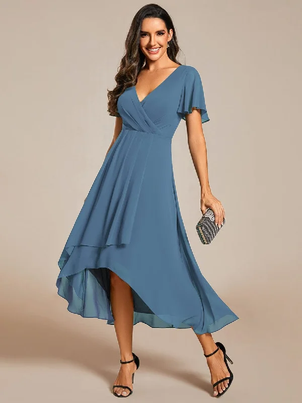 Lana | Pleated Chiffon Ruffles Sleeve Midi Evening Dress Tunics Versatile stylish
