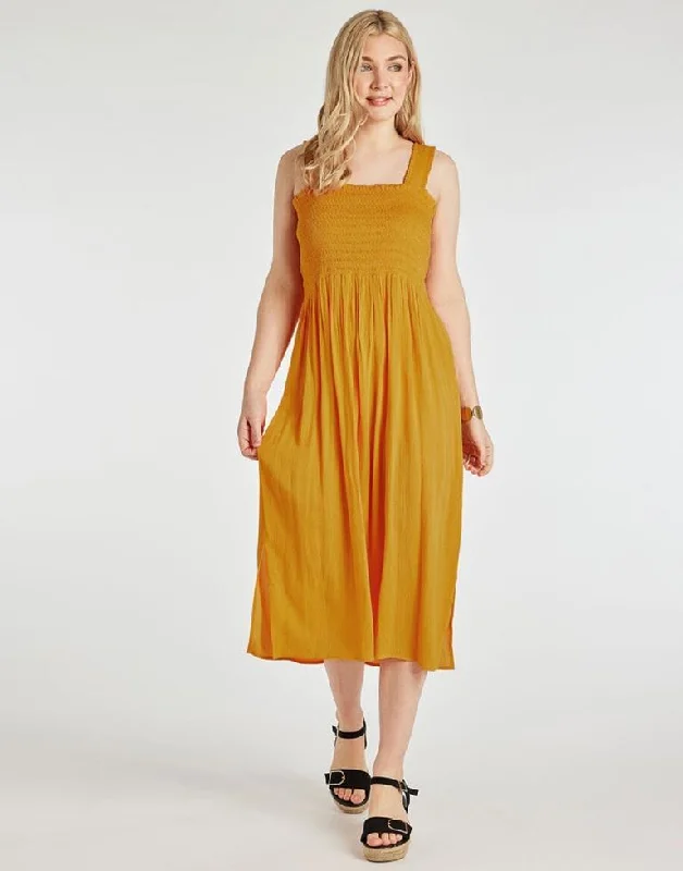 Yellow Plain Flared Dress Tunics Denim casual