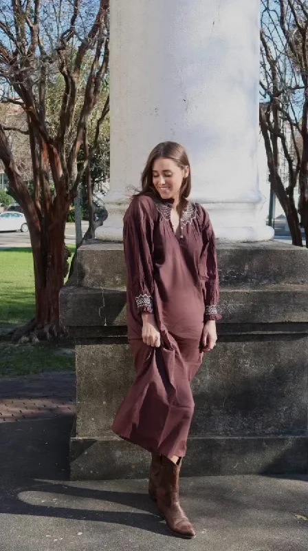 Remy Smocked Midi Brown/White Dress Tunics Leisure comfortable