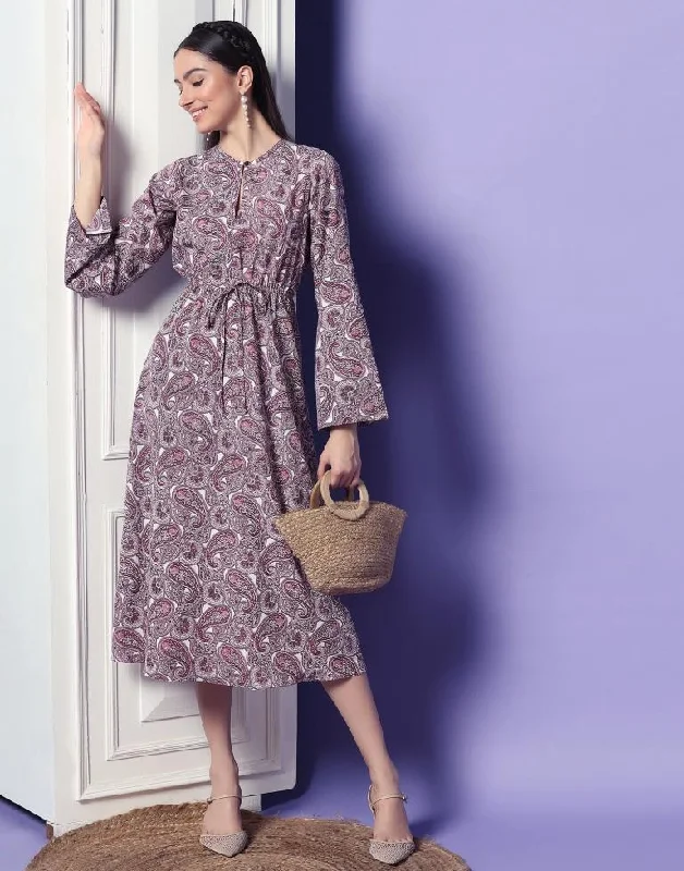 Wine Printed A-line Dress Tunics Business professional