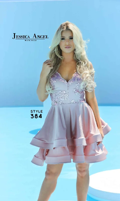 Embroidered-Bodice Short Tiered Hoco Dress 384 Turtleneck Warm Winter