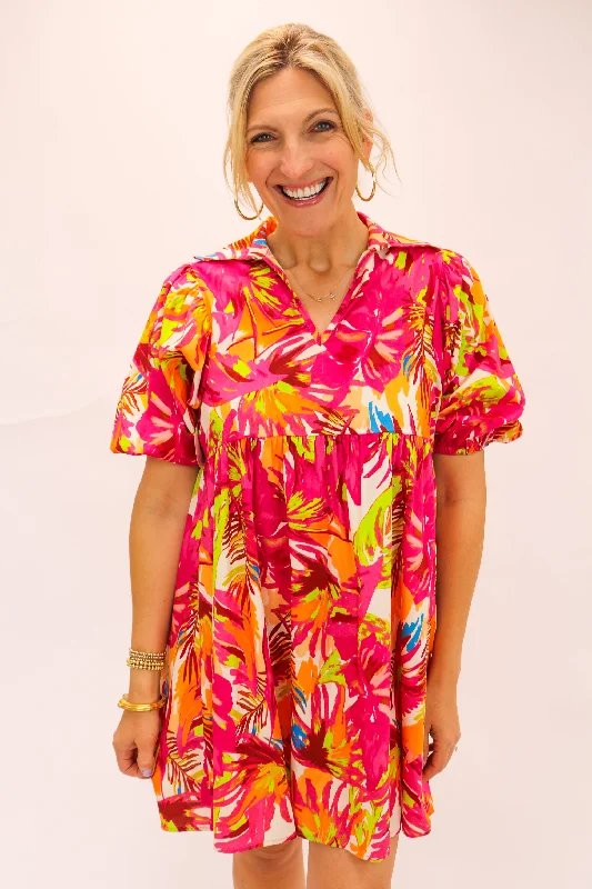 Fleur Dress, Rosa Tropicale Tunics Chic elegant