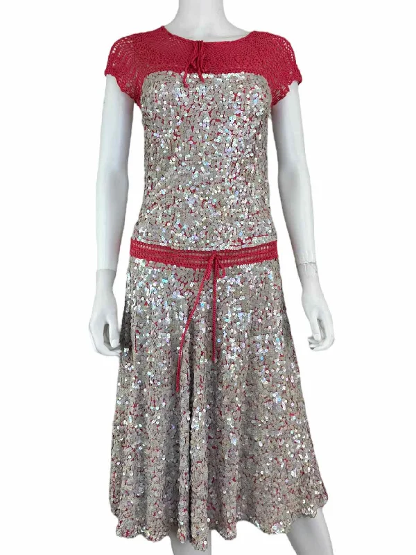 Maxazria Pink Crochet Sequin Dress Size S Tunics Essential wardrobe