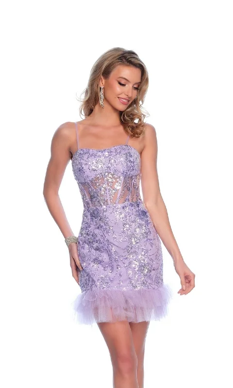 Dave & Johnny Lilac Purple Homecoming Dress 11958 Crew Neckline Sporty