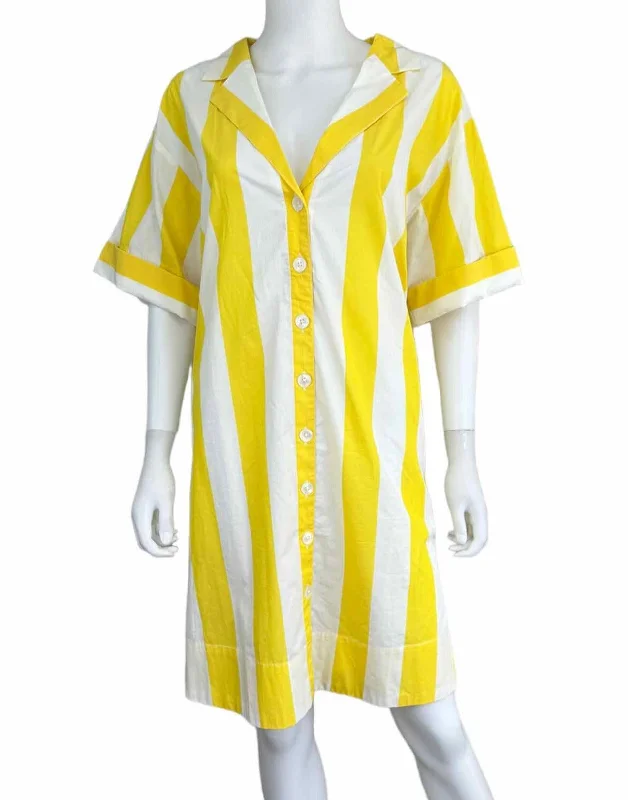 J. Crew Yellow Striped Casual Dress Size L Elegant Long Evening