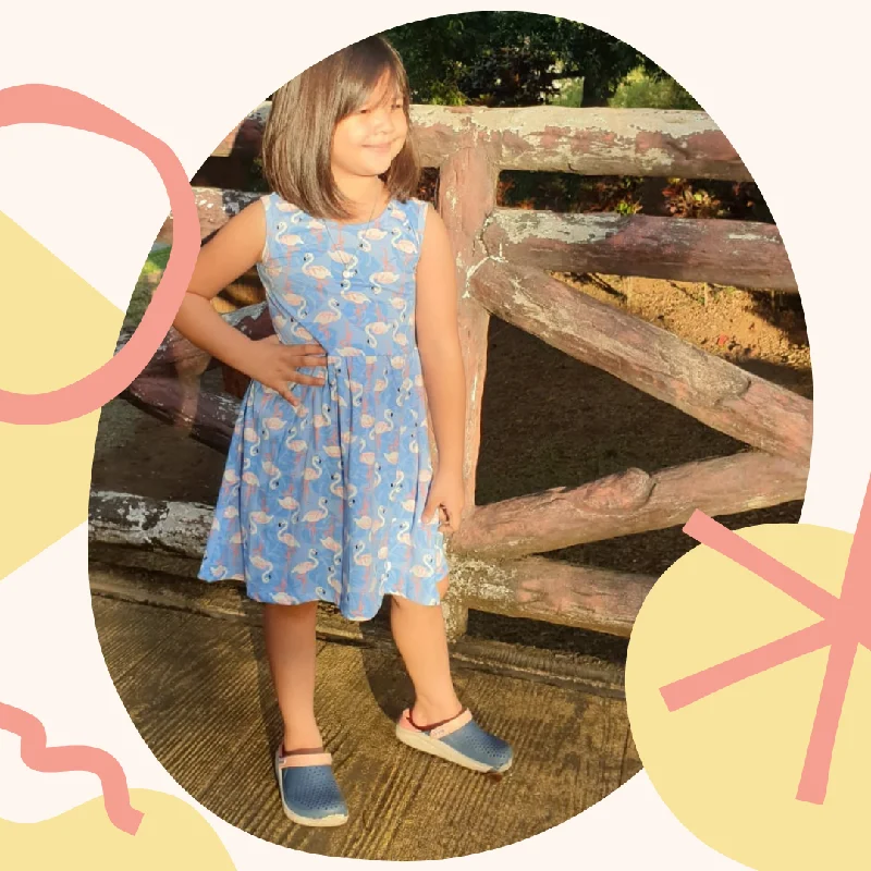 Flamingo Light Blue Kid's Dress Boat Neckline Classic