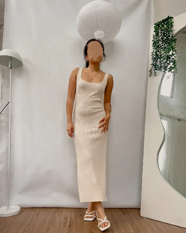 Cream ribbed knit body hugging dress Tunics Practical durable