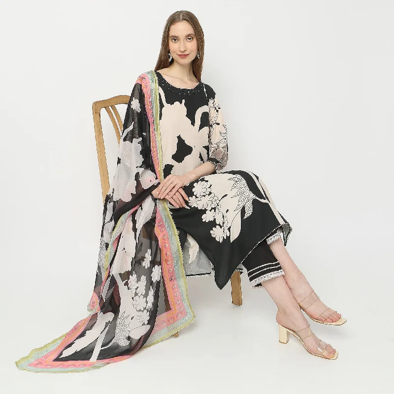 Straight Fit Printed Kurta and Pant with Dupatta Set Stylish Harem Pants