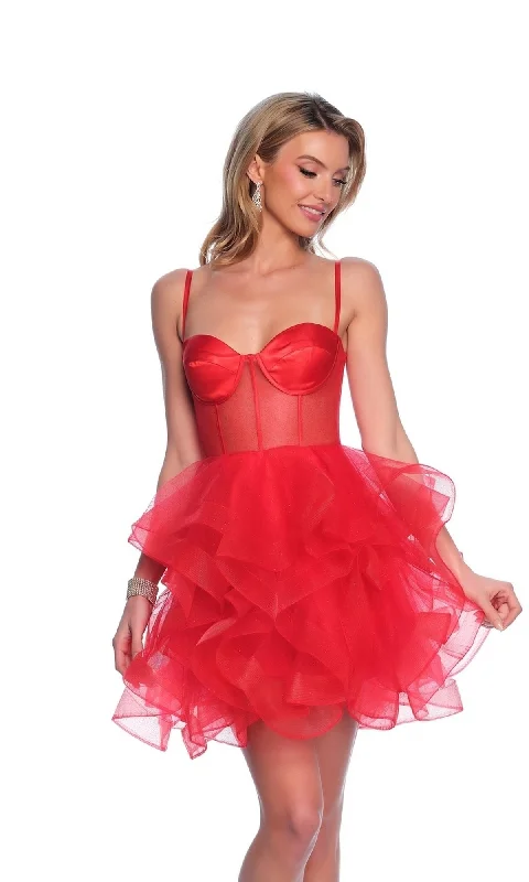 Dave & Johnny Short Red Ruffle Hoco Dress 11827 Tunics Plaid country