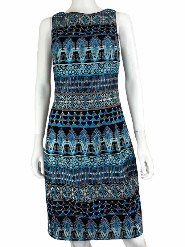 White House Black Market NWT Blue Embroidered Dress Size 6 Tunics Mesh breathable