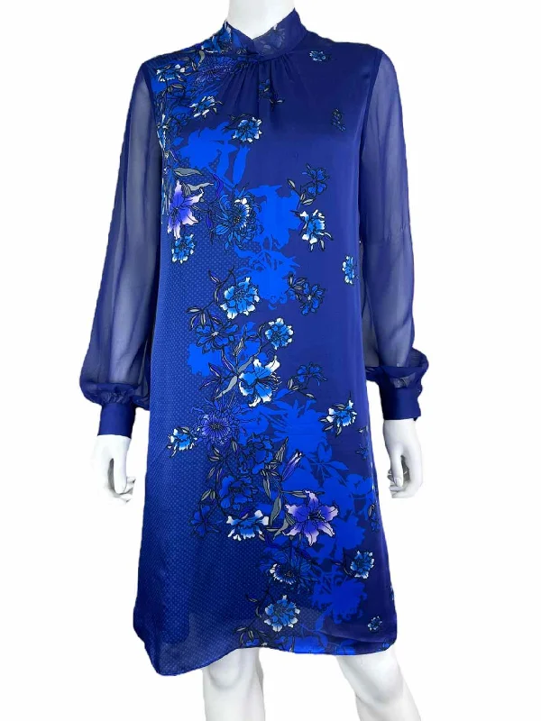 ELIE TAHARI Blue Floral Print Cocktail Dress Size M Pencil Office Professional