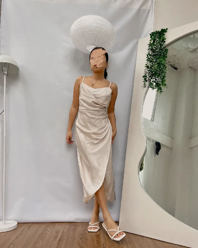 silk with ruching side nude dress Tunics Fashionable chic