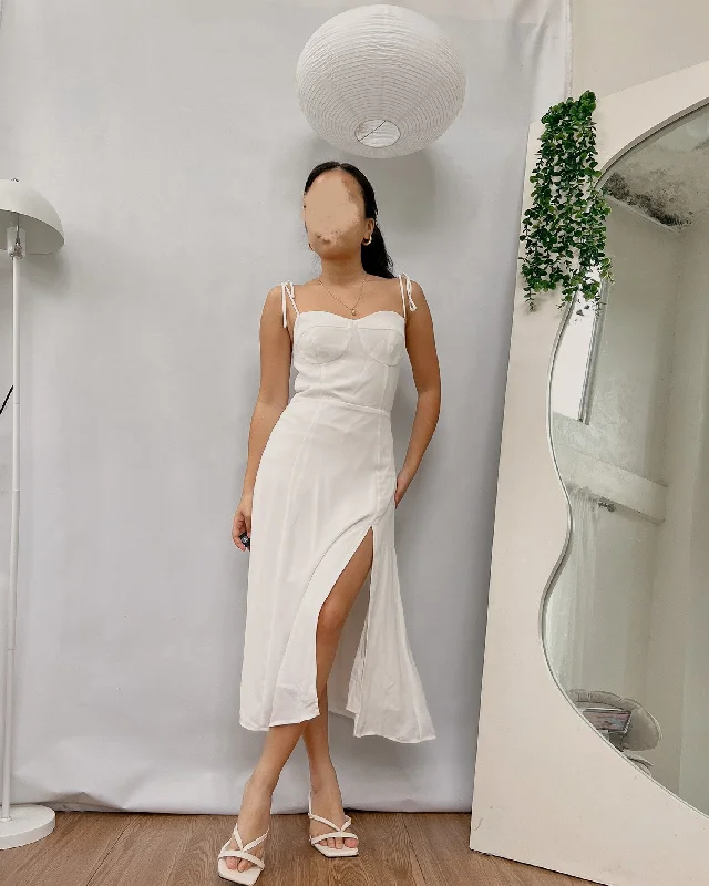 white corseted like bust dress with side slit Tunics Lace romantic