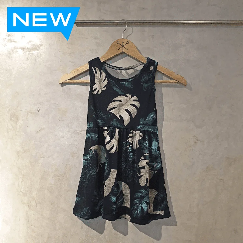 Monstera Plant Black Kid's Dress Floral Print girly